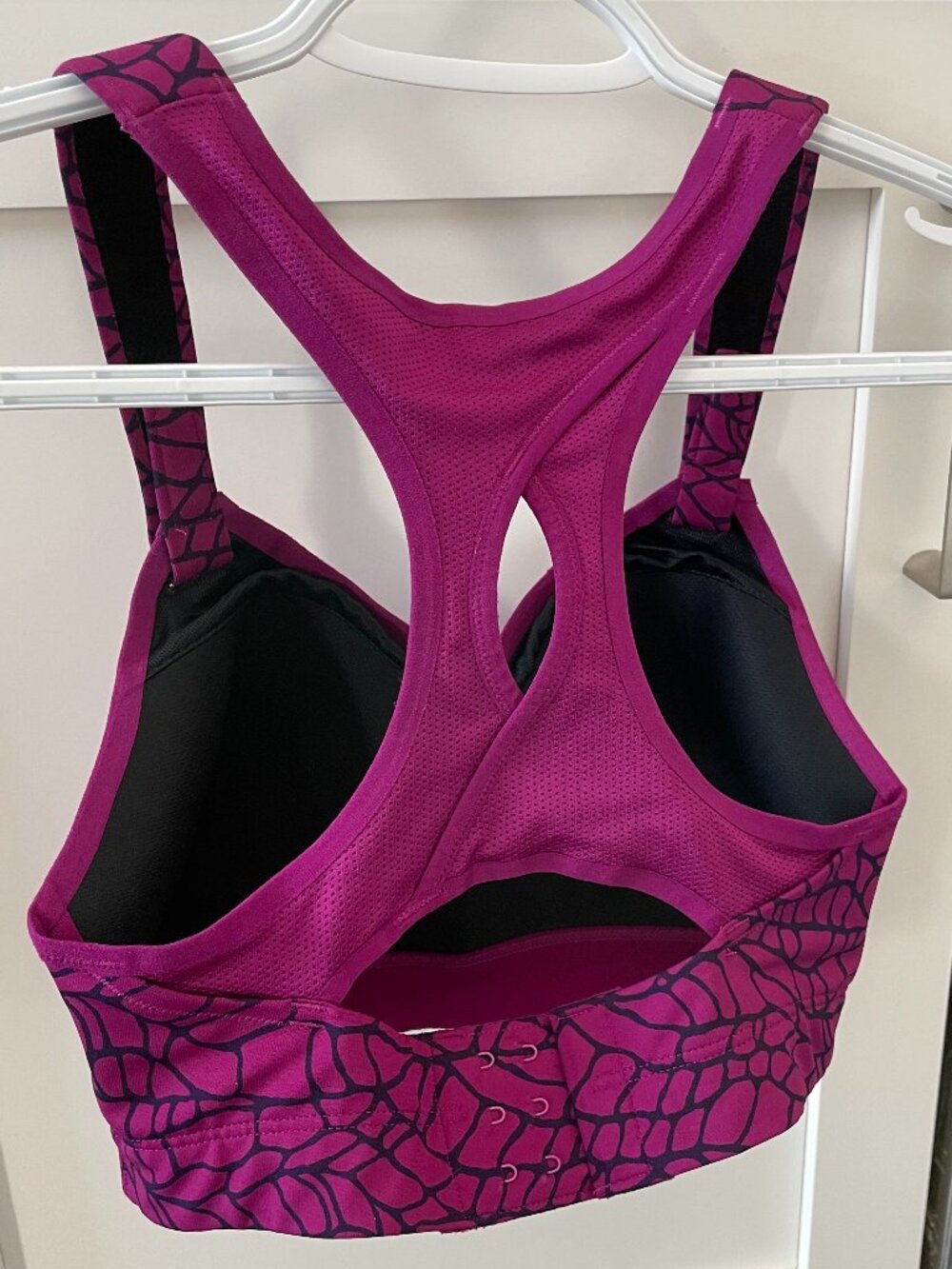 Moving Comfort Racerback V Neck Padded Cup Shelf Sports Bra Navy & Purple Sz XXS - Picture 7 of 8